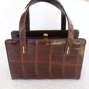 Vintage Crocodile Dual Top Handle Frame Swagger Style  Handbag